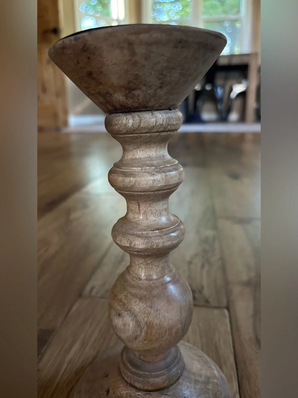 Neutral Wood Candlestick Holder — Natural Tan Finish